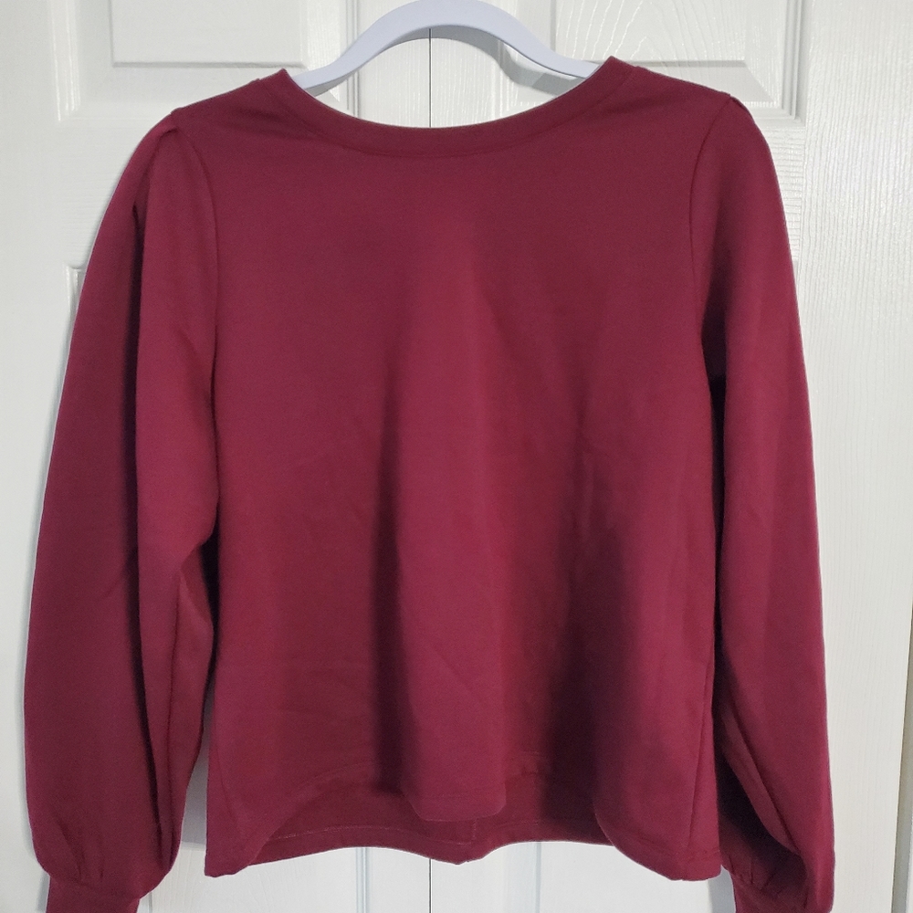 NWT BR Banana Republic Puff Sleeve Sweatshirt Sweater Cranberry  M Medium